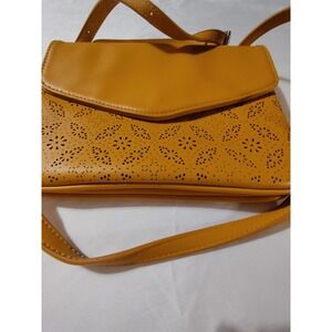 Moda Luxe Crossbody mustard Yellow Purse floral eyelet adjustable strap